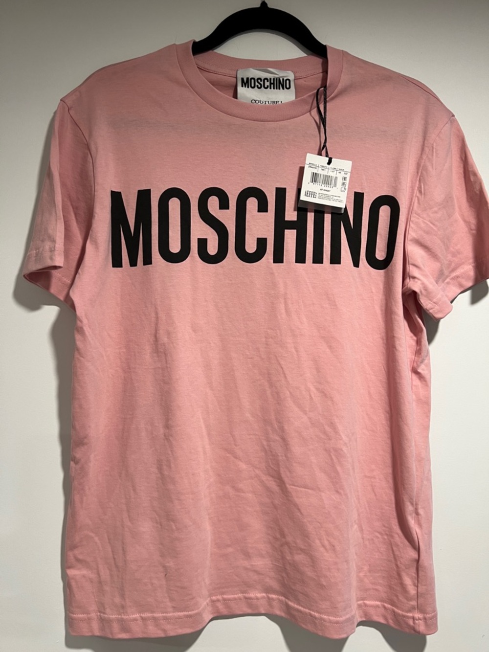 Moschino Pink Logo Tag Crewneck Tee